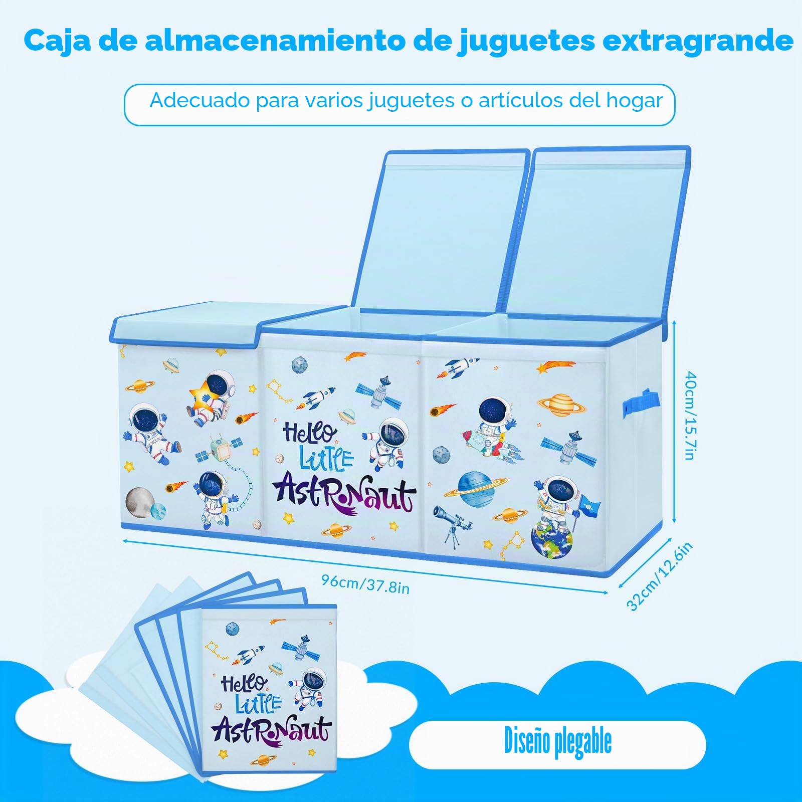 decalsweet Caja de Juguete Extra Grande con Tapa Abatible, Caja Almacenaje Oxford Plegable con Asa para Niños Niñas, Baúl Juguetes y Almacenamiento Impermeable Resistente, 96×32×40(Planeta Astronauta)