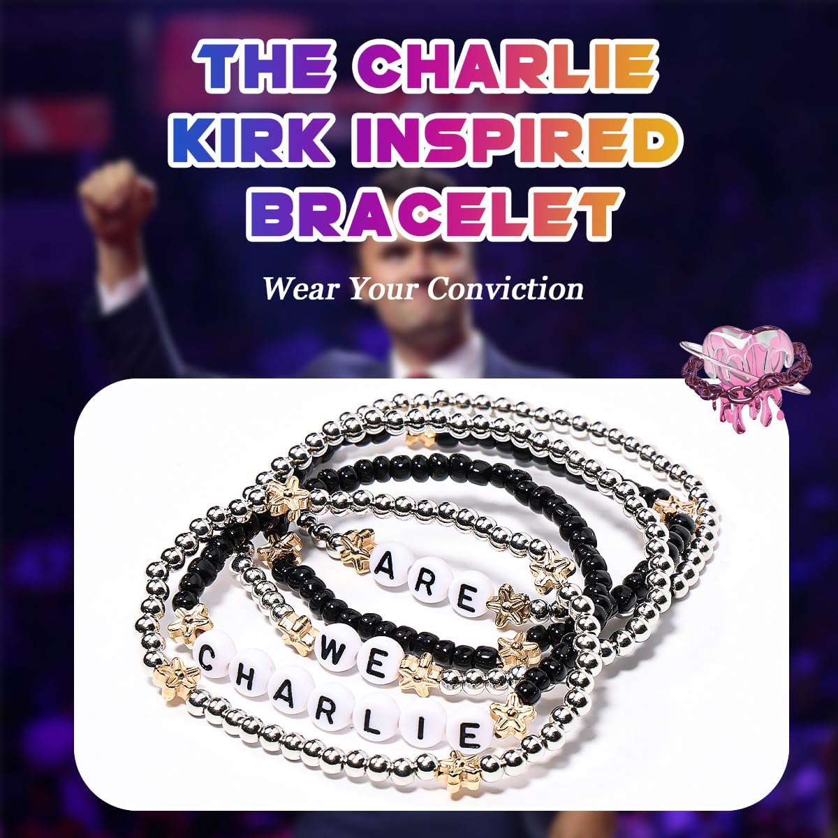 AICase for Charlie Kirk Inspired tpusa Merch Bracelets For Turning Point USA Merch Shooting of Charlie Kirk A True Patriot Assassination Hero Freedom Bracelets Jewelry Gifts for Men&Women_3129 - Image 2