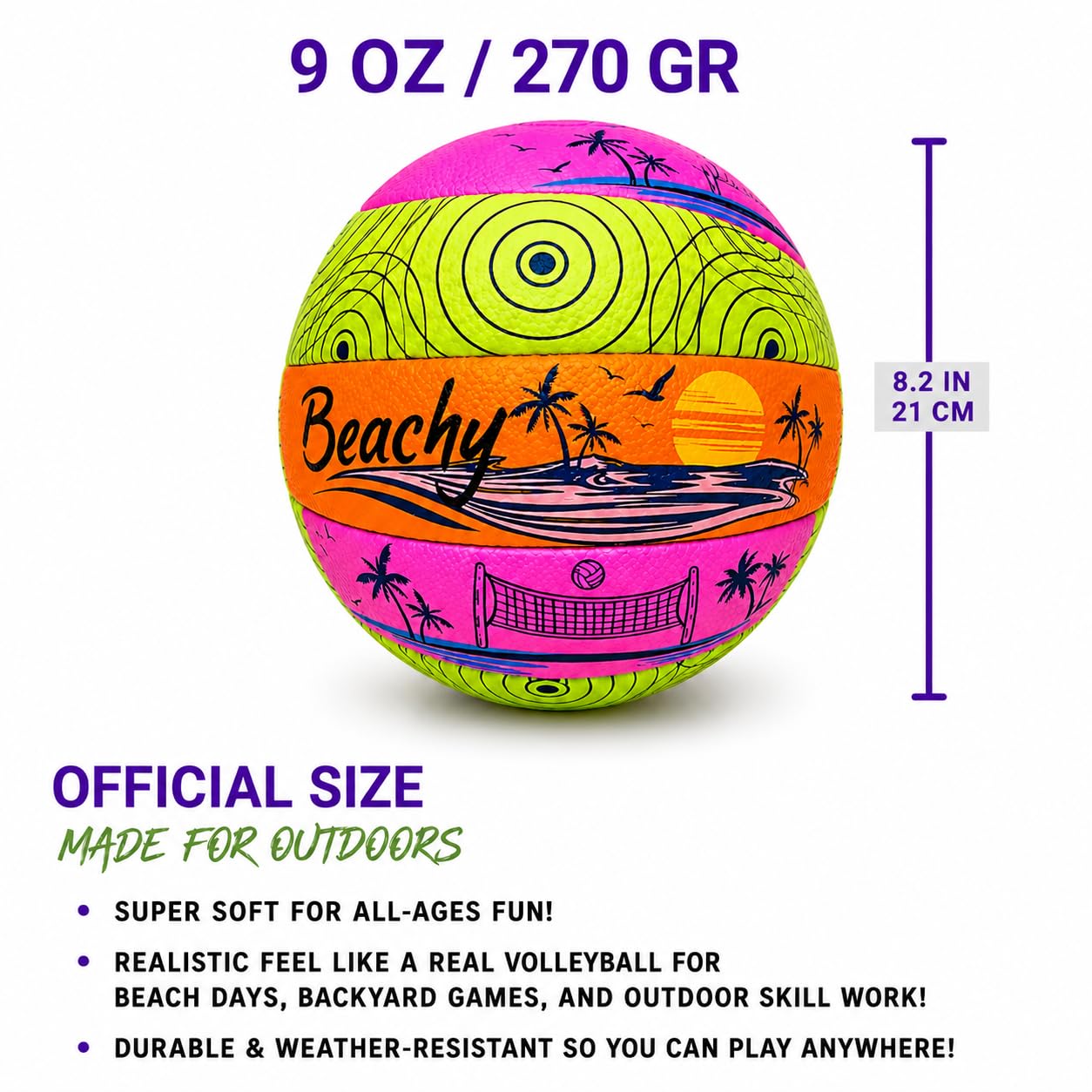 Safe Sport Gear Beachy Volleyball – weicher Griff, offizielle Größe, leichter Strand-Volleyball für drinnen und draußen, Spaß für Kinder und Erwachsene
