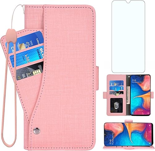 Asuwish Compatible con Samsung Galaxy A20 A30 - Funda tipo cartera de vidrio templado con protector de pantalla y tarjetero con soporte para