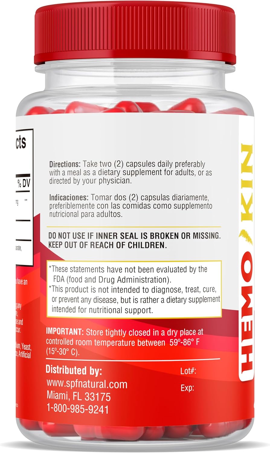 HEMOKIN with Sangre de Drago – Hemorrhoid and Fissure Relief Supplement, Helps with Itching, Swelling, Pain Relief (60 Caps) (1)