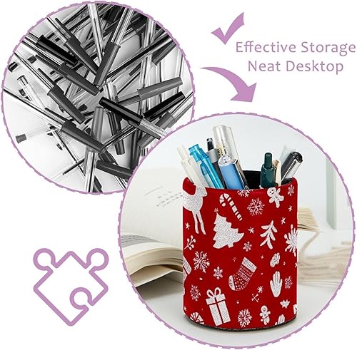 Miniatura 4 de Taza de PVC para escritorio, taza de lápiz roja de Navidad para organizador de bolígrafos de escritorio, soporte para brochas de maquillaje para