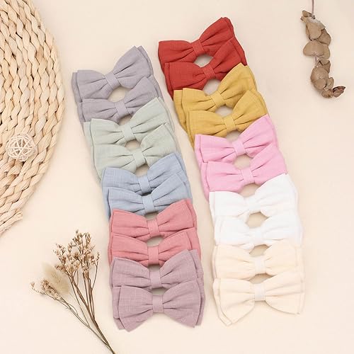 Miniatura 6 de Oaoleer - 20 lazos para el pelo de 3.5 pulgadas para bebés, lazos de lino neutro, lazos dobles para cola de caballo, accesorios para bebés, niños