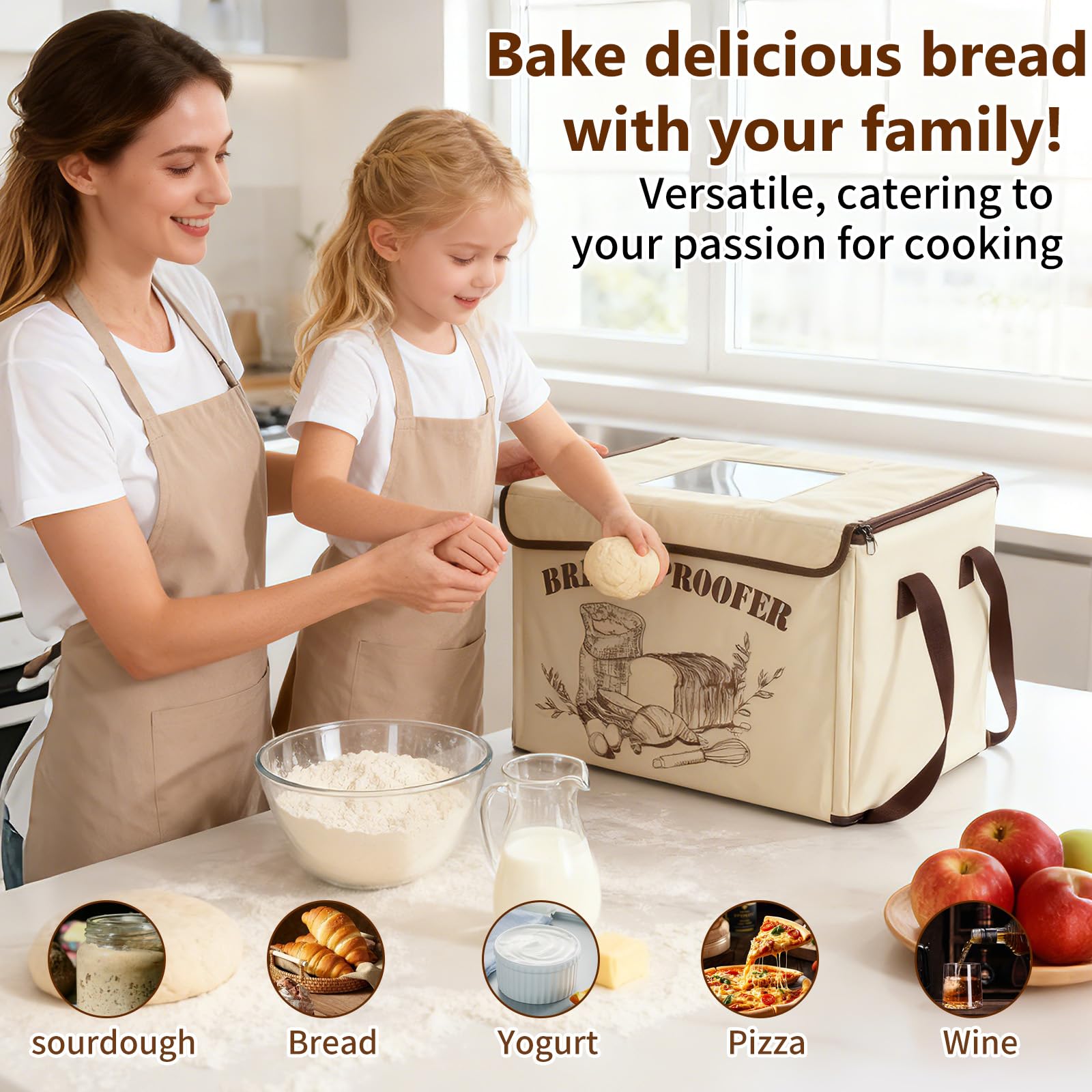 Brot Gärbox Sauerteig, Faltbare Gärbox mit Dreiseitige Oberflächen Heizung Temperaturregelung von 10–45 °C, 48H Timer Brot Gärschrank mit NTC-Sensor & Abkühlgitter für Sauerteig, Pizza, Joghurt