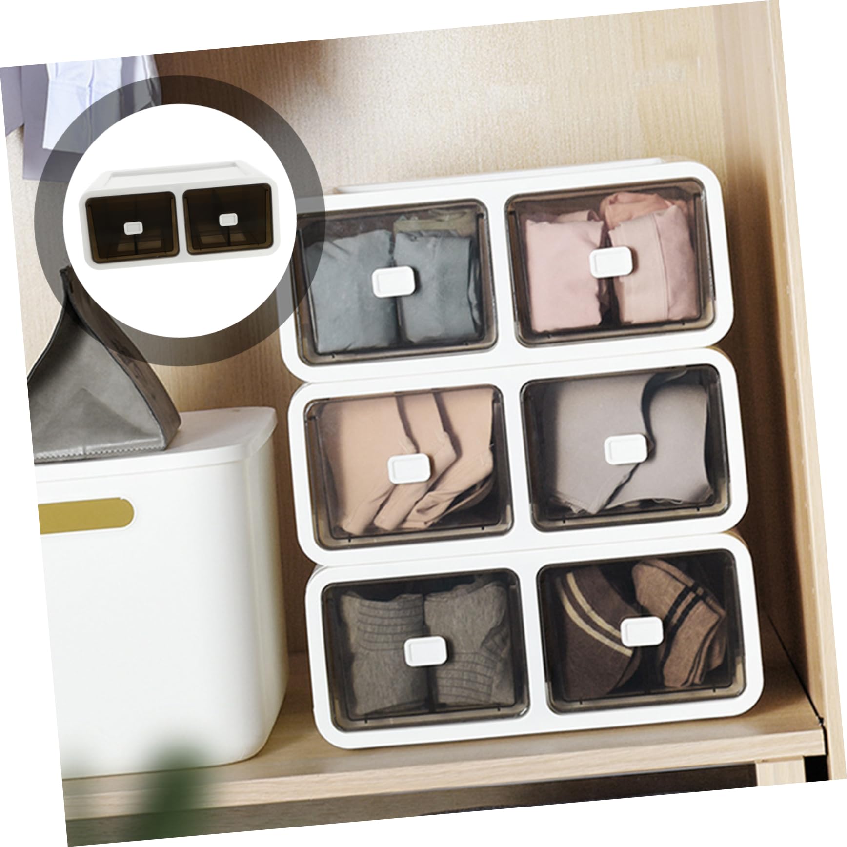 Cabilock Scatola Organizer per Calzini e Mutande a Cassetto 2 Scomparti Pp | Marrone, Impilabile per Armadio, per Ordinare Biancheria e Piccoli Capi