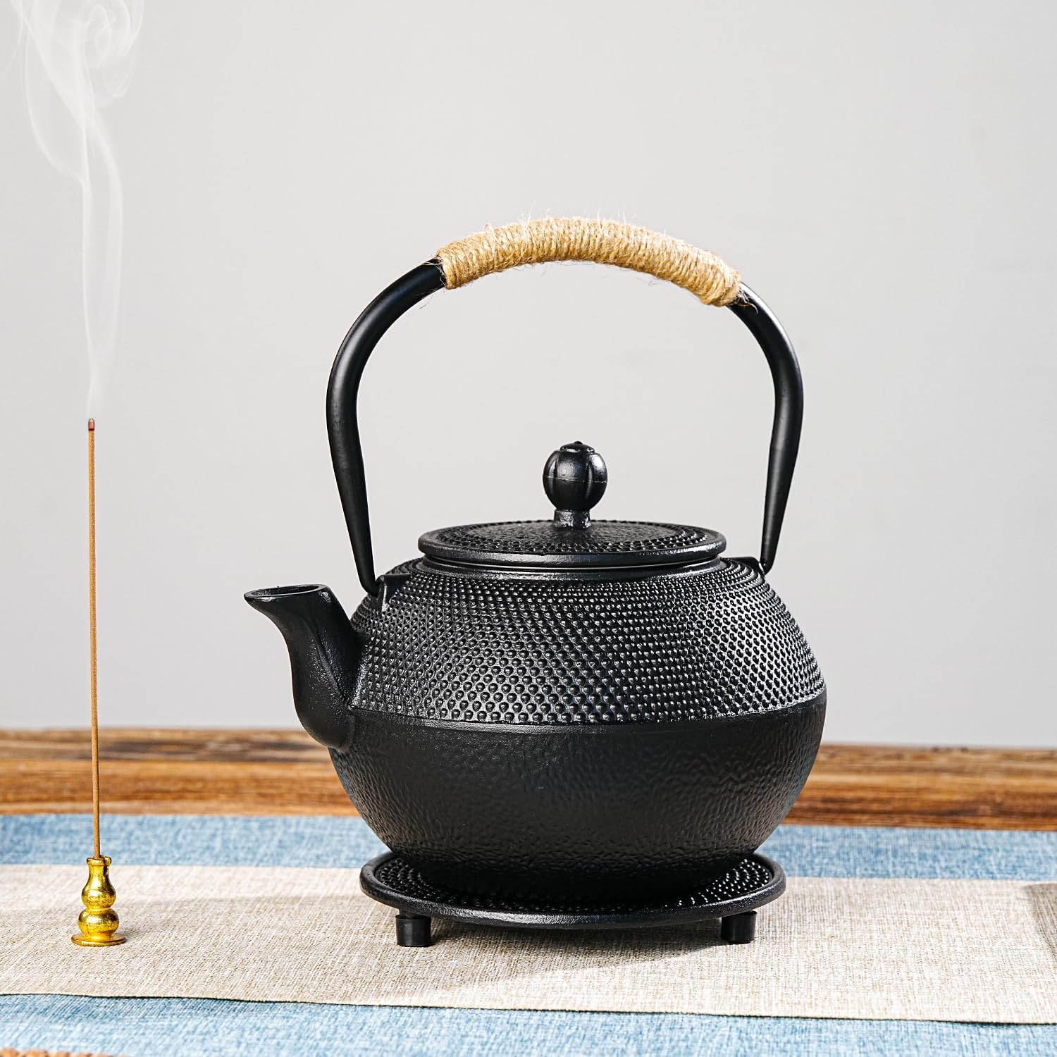 Sungmor Black Cast Iron Teapot Trivet - 5 Inch Diameter with Anti-Slip Base