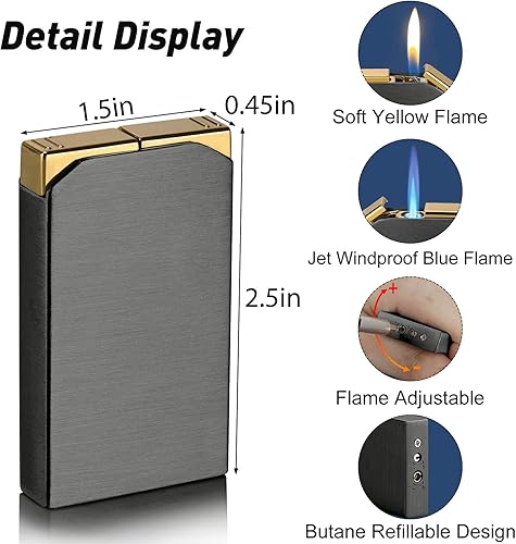 Miniatura 2 de Kantion Encendedor de doble llama, encendedor de chorro conmutable y encendedor de llama suave, encendedor de butano recargable, encendedores de