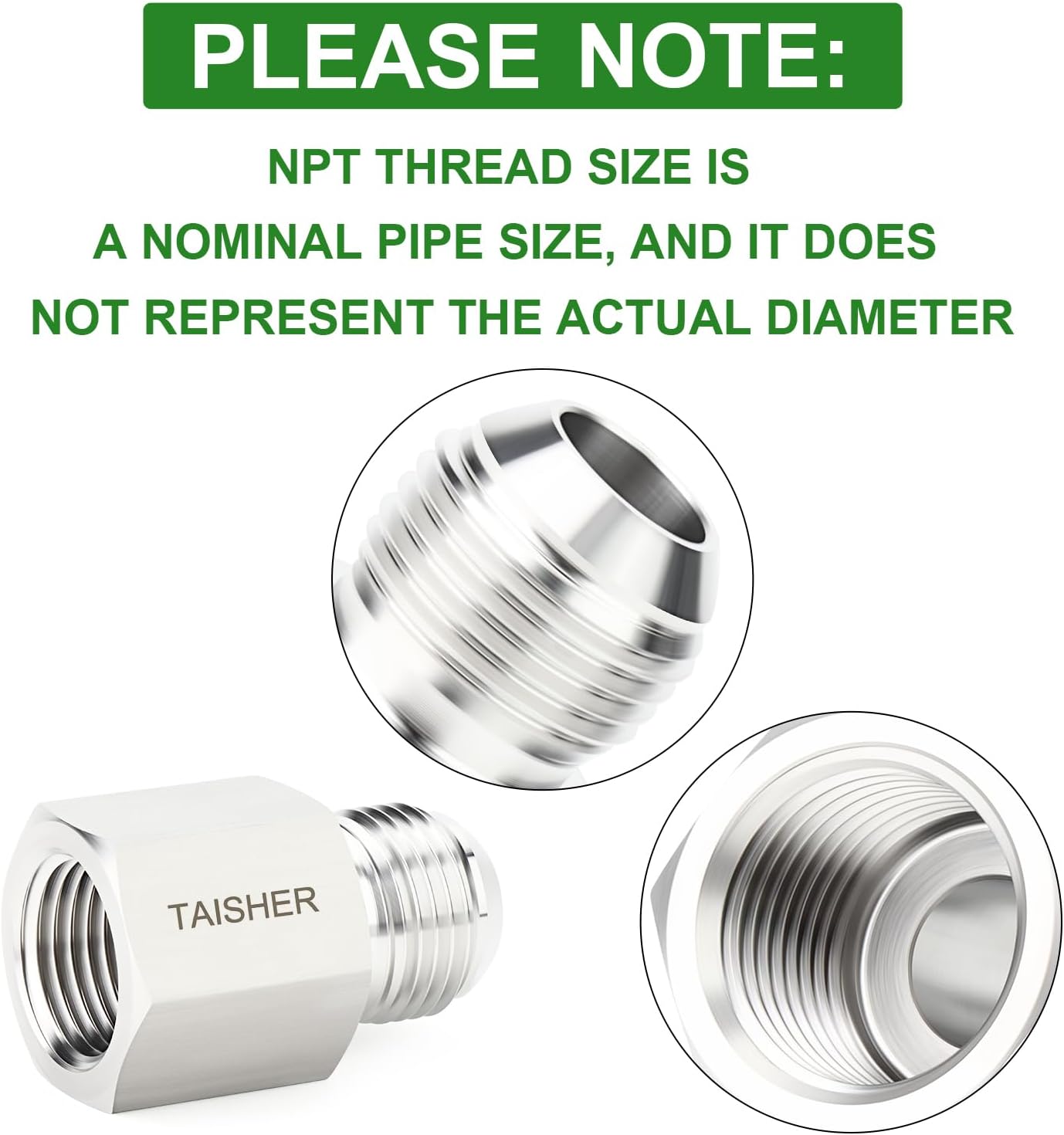 TAISHER 2PCS Forging of 304 Stainless Steel JIC Flare Tube Fittings, 3/8" JIC Male x 1/2" NPT Female, Half Union