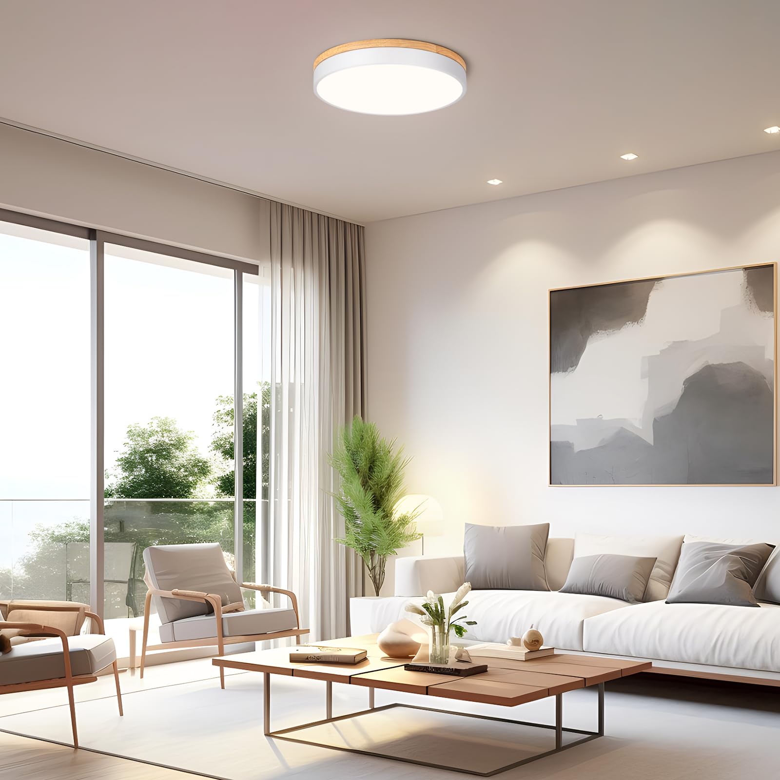 Moderne Deckenlampe Holz,LED Deckenleuchte weiß,4000K,36W Schlafzimmerleuchte Für Wohnzimmer,Flur,Studie,Küche,Bad,Esszimmer,Ø40 cm