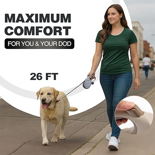 Miniatura 2 de PINA Correa retráctil mejorada para perro, correa de perro de 26 pies para perros pequeños, medianos y grandes de hasta 110 libras, cinta de nailon