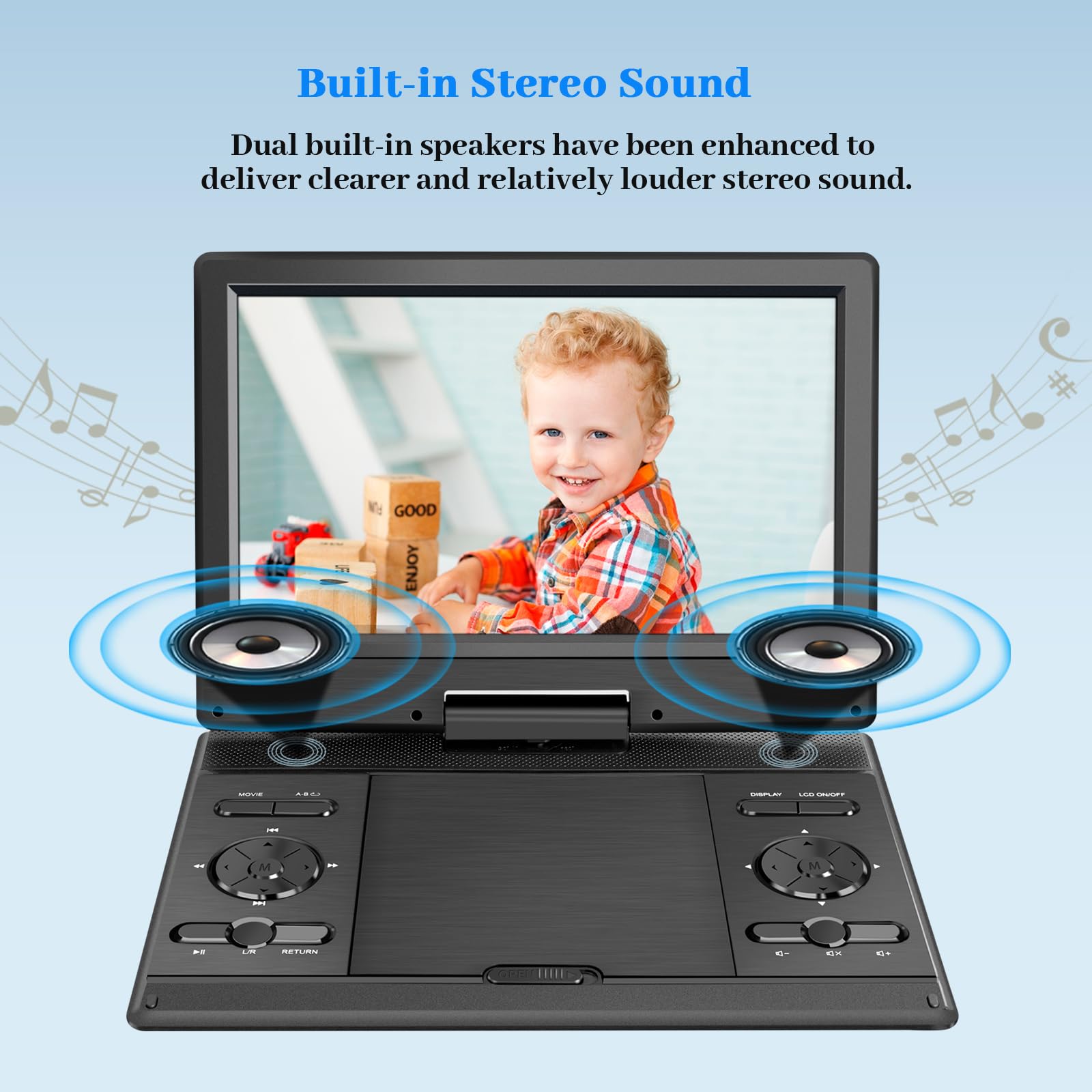 YOOHOO Lecteur DVD Portable 14,9'' Écran HD 12,1'' Batterie Rechargeable USB/SD/AV
