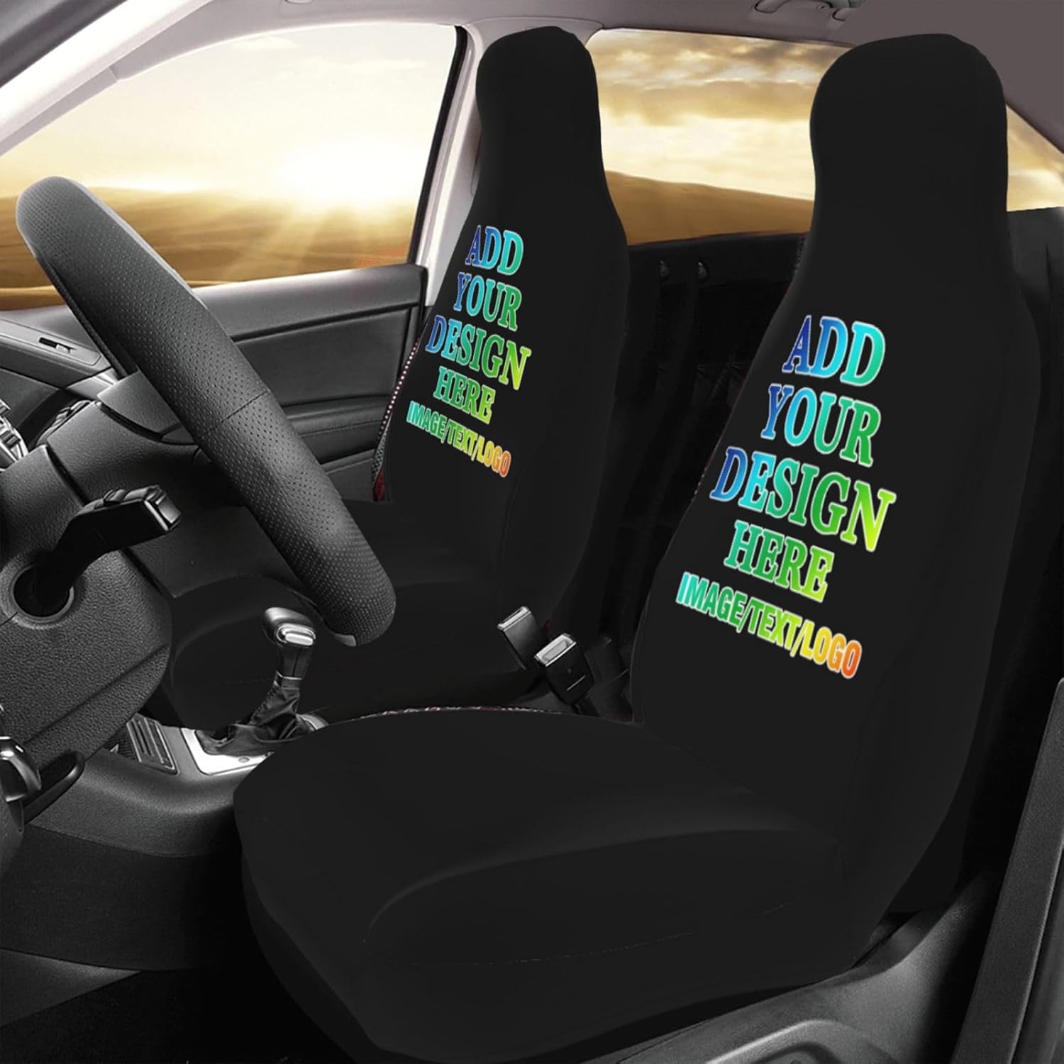 Custom Car Seat Covers 2PCS, Add Add Logo&Image&Text, Personalized Car Front Chair Protector, Auto Interior Cover Universal Fits for Trucks and SUVs