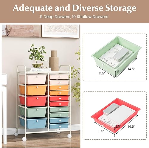Miniatura 4 de RELAX4LIFE Carritos de Cajones de Almacenamiento de 15 Cajones - Carrito Utilitario Móvil Rodante con Ruedas, Organizador de Manualidades para