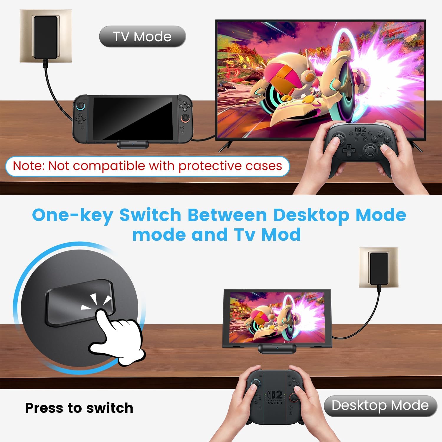 TV Dock Station for Switch 2, Switch 2 Dock with 4K@144Hz HDMI Output/Type C Port/3 USB Port/100W Fast Charging for Nintendo Switch 2/1/OLED (Only Dock,Not Suitable for Use with Protective Case)