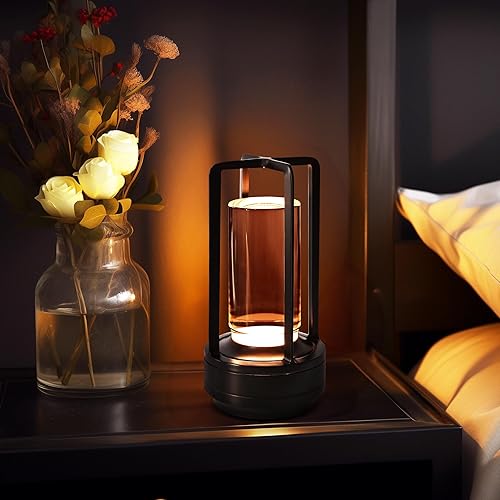 PIKAFOX Lámpara de mesa LED portátil con sensor táctil, lámpara de escritorio LED inalámbrica con batería (negro)