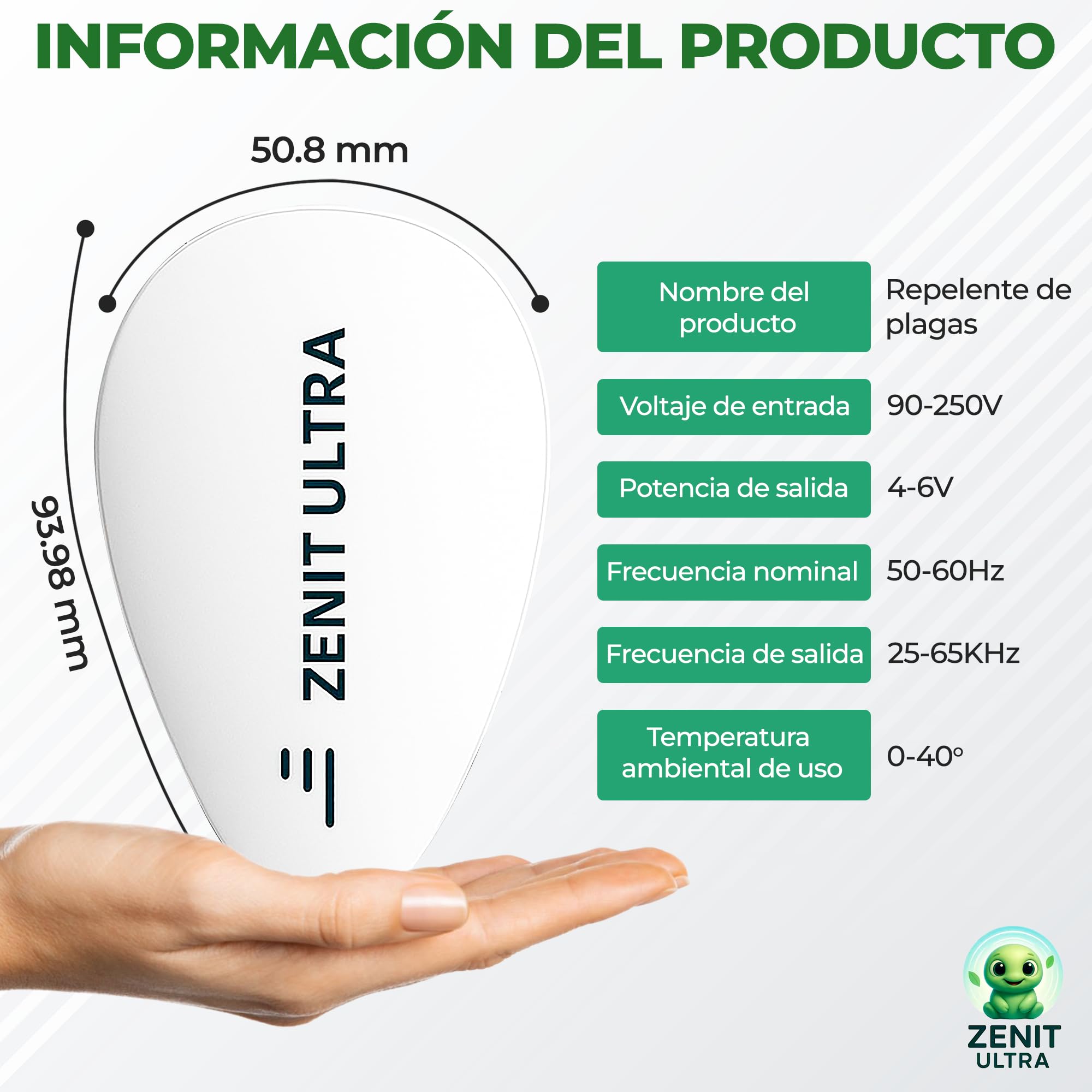 ZENIT ULTRA Repelente Ultrasonico Mosquitos Antimosquitos Electrico Ahuyentador Cucarachas Ratas Ratones Chinches Plagas Control Profesional Hormigas Enchufe Electronico 1 Ud