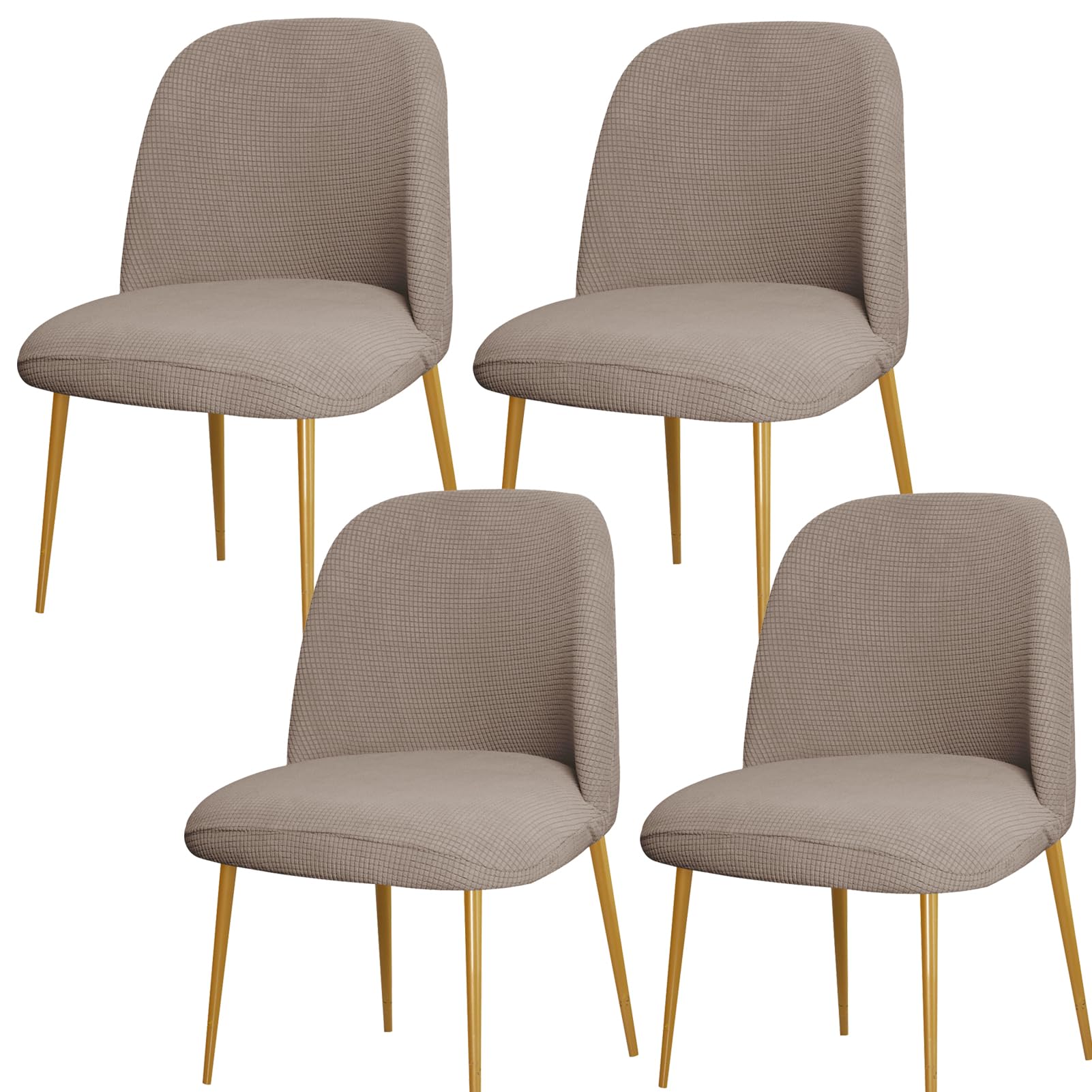 NMVAWIPT Curved Back Dining Chair Covers, Semi Circle Protectors, Polyester Jacquard Fabric, Machine Washable(Brownness,4Pcs)