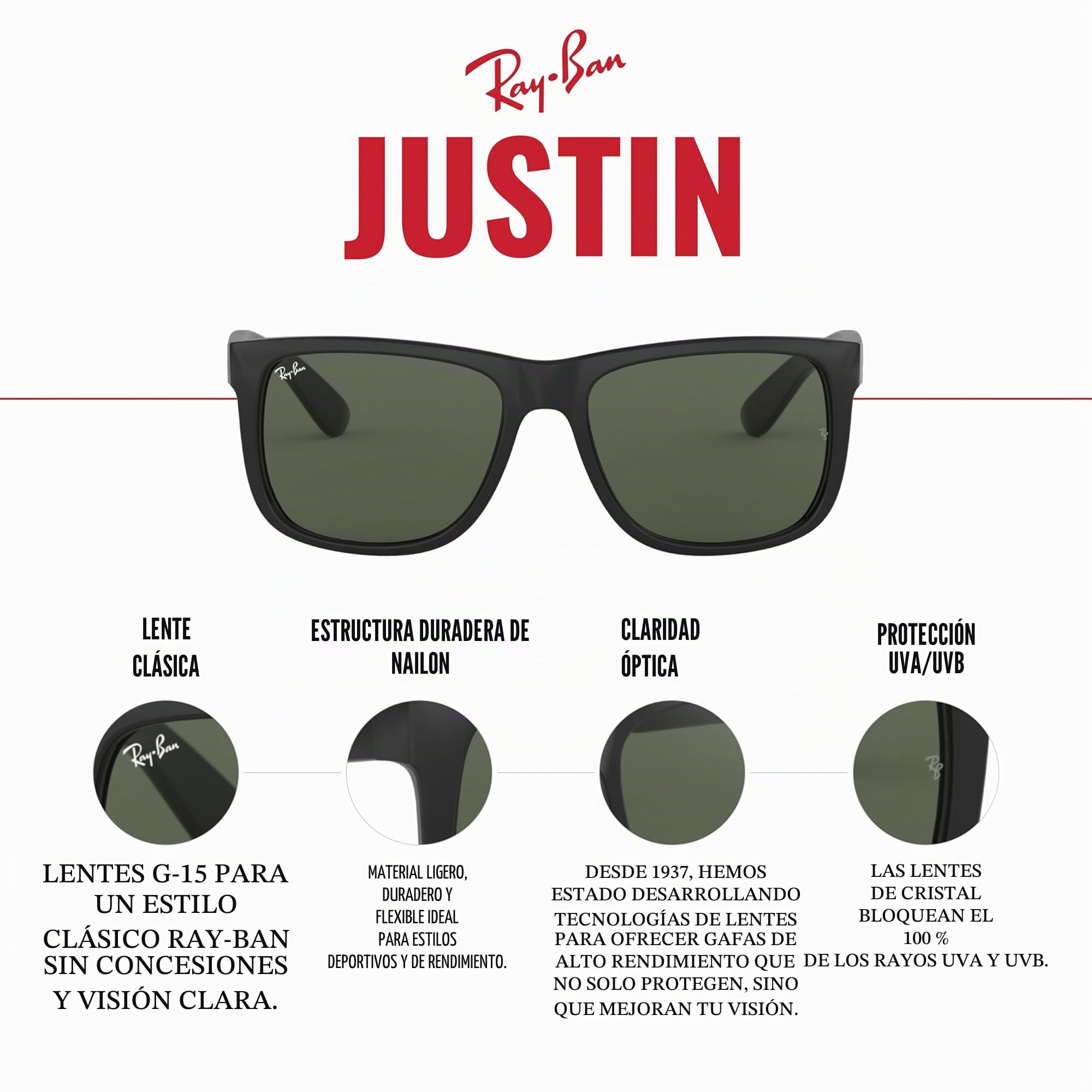 Ray-Ban Justin Gafas de sol Hombre (Pack de 1)