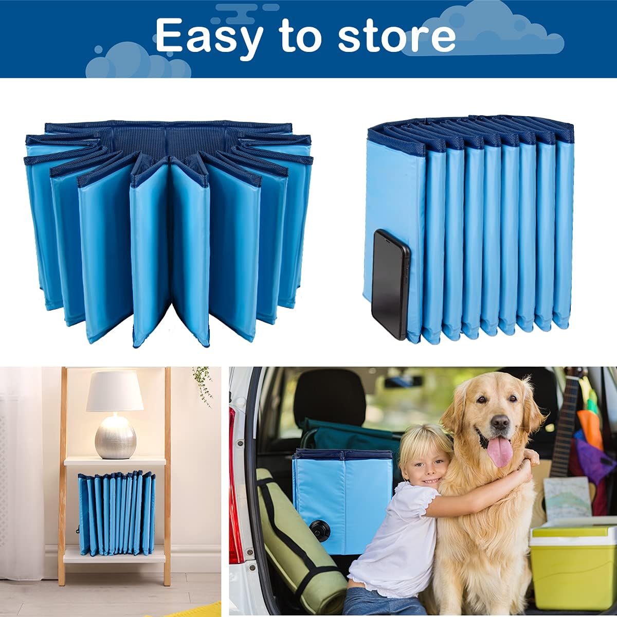 Large Dog Pool - Foldable Dog Swimming Pool - Pet Baby Kiddie Bathtub Pool Hard Plastic for Dogs Cats and Kids, Blue (L - 63")