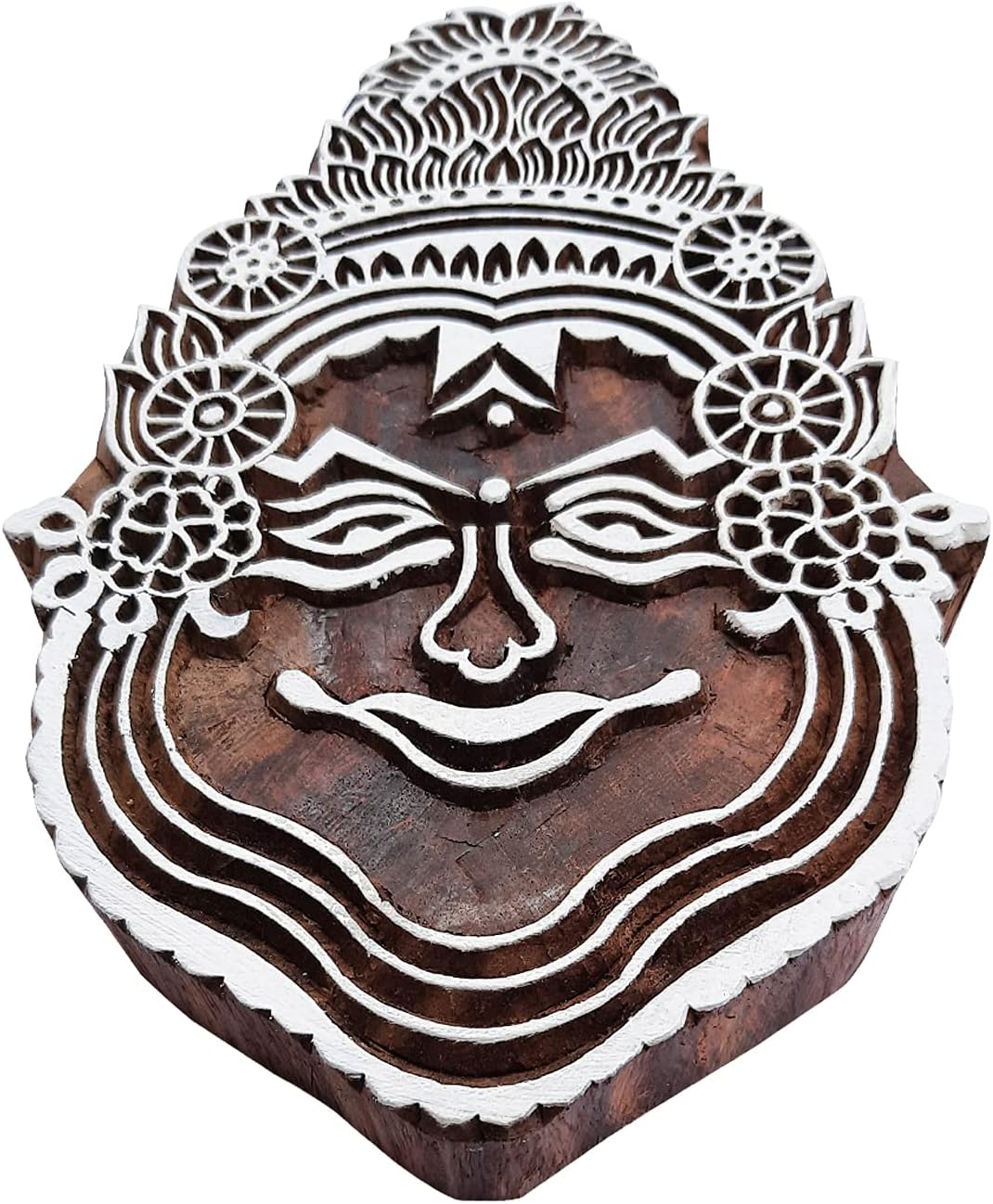 Royal Kraft Kathakali Face Wooden Printing Block - DIY Henna Fabric Textile Paper Clay Pottery Stamp ESIRtag006