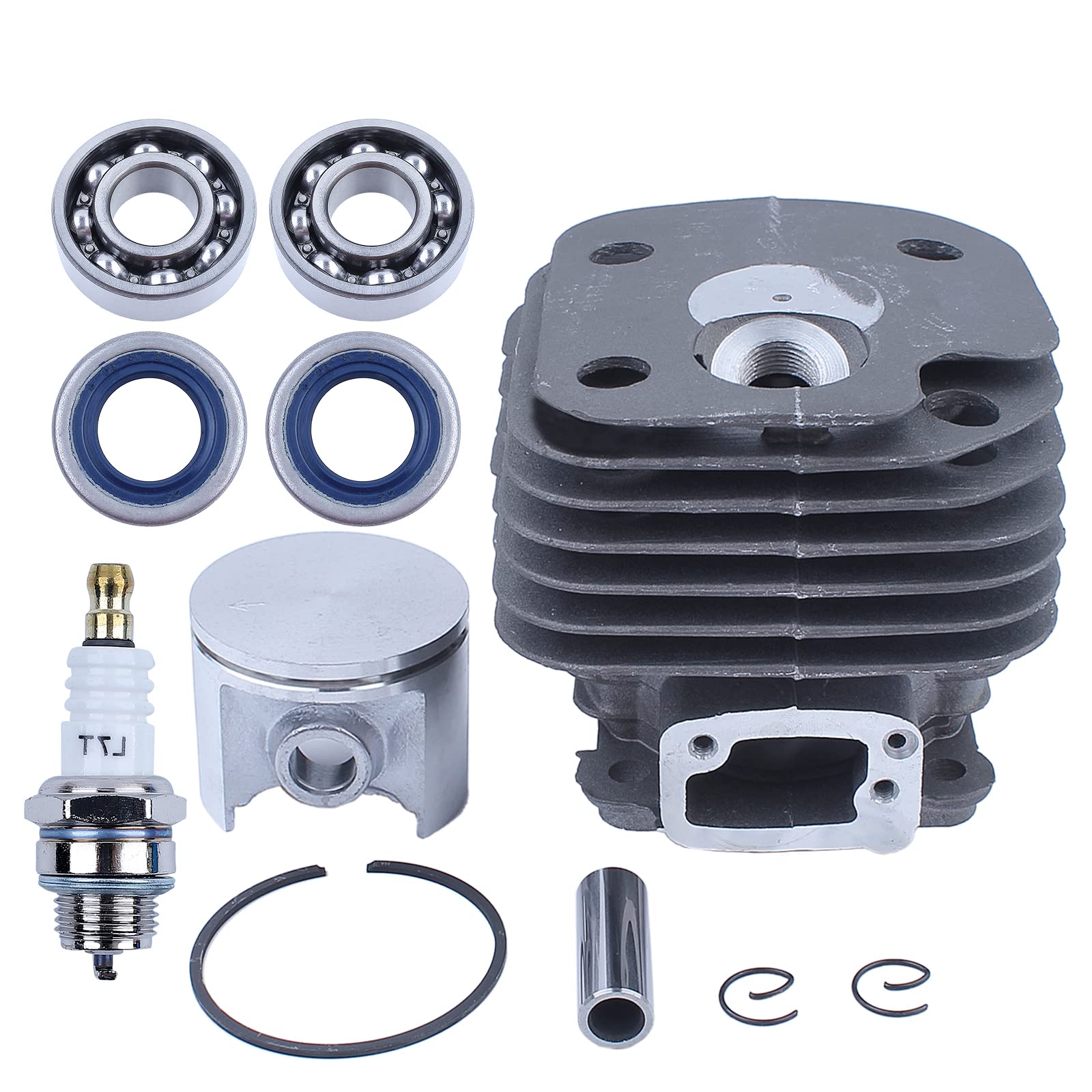 50mm Kit de Cilindro para Husqvarna Cilindro Pistón 268 250 para Motor Motosierra Piezas de Repuesto 5040168-02 con L7T Vela de Encendido+Sello de Aceite+Rodamiento de Cigüeñal