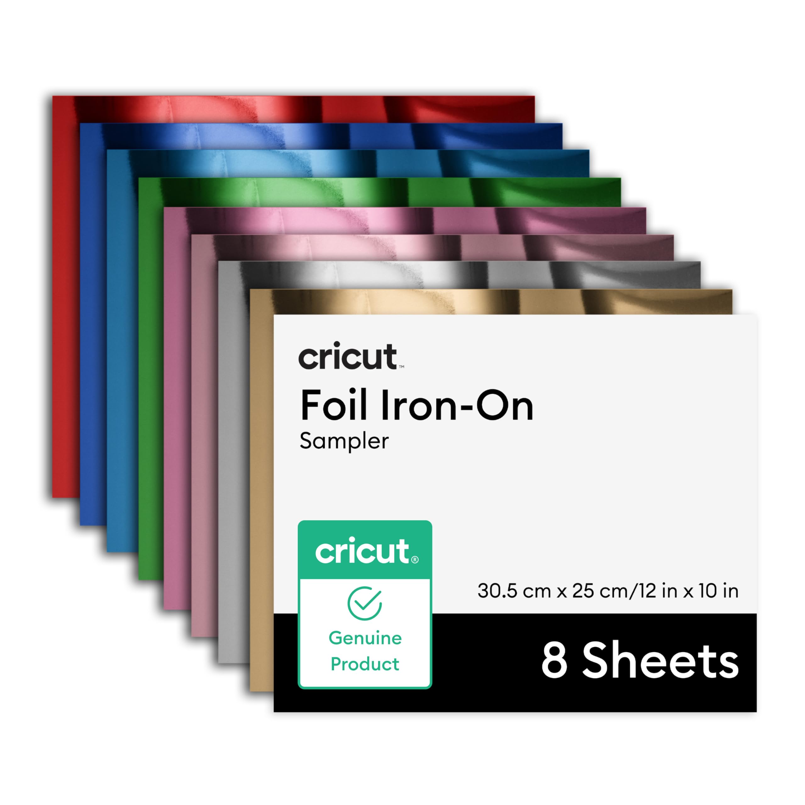 Cricut Heat Transfer Vinyl Sampler, Foil, 30.5 x 30.5cm, HTV Heat Transfer Vinyl, Iron-On Vinyl for Fabric & T-Shirts - Pack of 8 Sheets — image 1