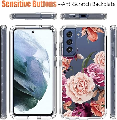 Miniatura 5 de Funda para Galaxy S21 FE, SM-G990U con protector de pantalla de vidrio templado, diseño floral a prueba de golpes, carcasa protectora de cuerpo