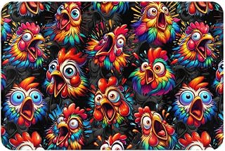 Colorful Screaming Chicken Doormat Entryway Rug Flannel Non Slip Area Rug16x24Inch for Door Kitchen Bathroom