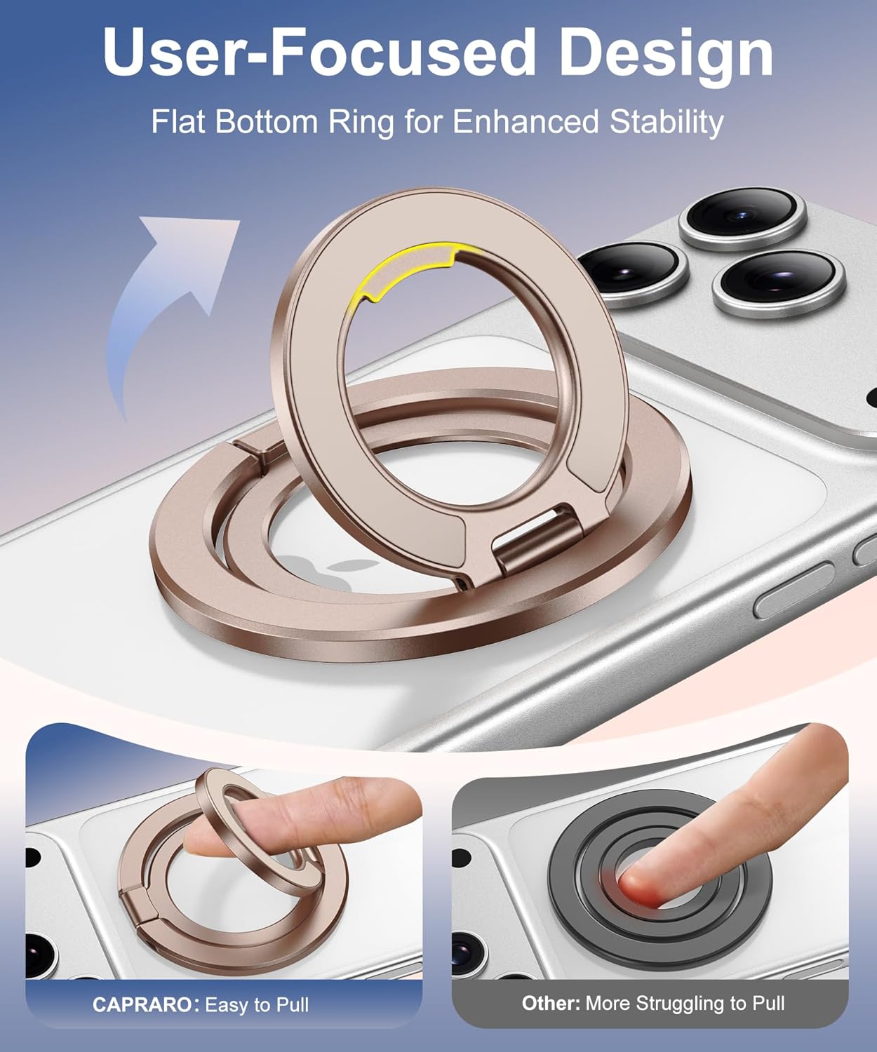 CAPRARO Magnetic Phone Ring Holder for MagSafe, Dual-Side Magnetics, 360° Rotation Gym Phone Stand Grip Ring Compatible with Magnetic Car Mount for iPhone 17/16/15/14/15 Pro Max Plus Air, Brown