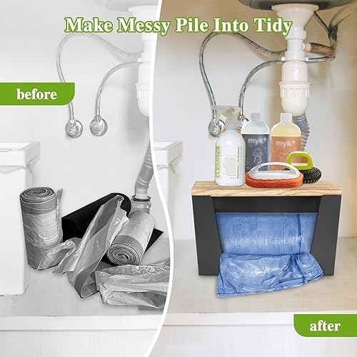 Miniatura 5 de Ruthynow Soporte de madera extra grande para bolsas de basura con tapa, dispensador de bolsas de basura montado en la pared con asas, organizador de