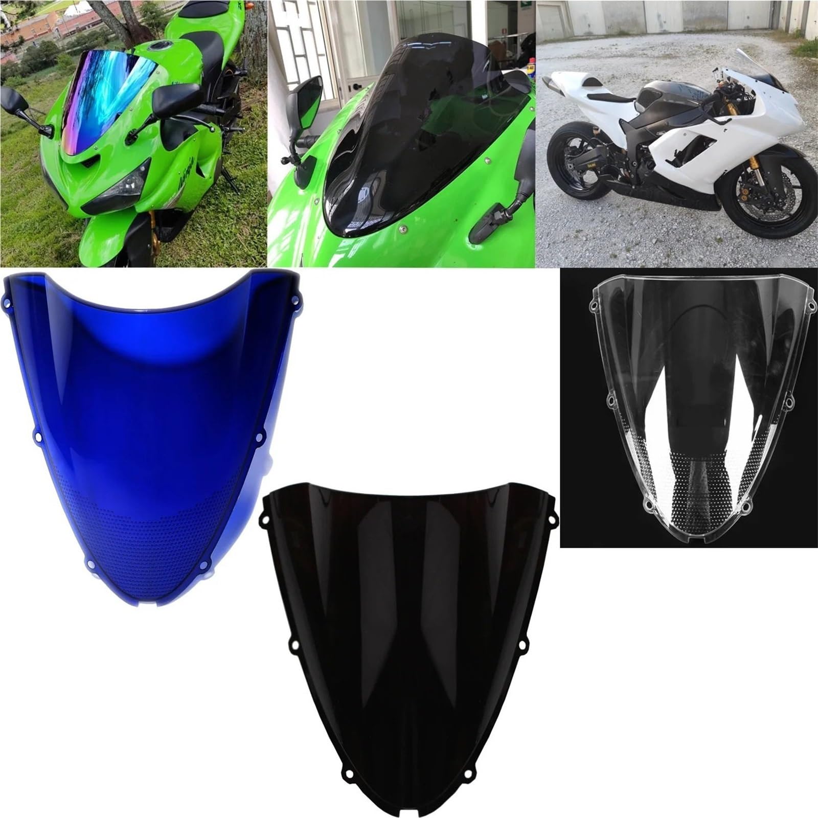 Parabrezza Moto Spoiler Adatto per ZX6R 2005-2008 ZX636 2005-2006 ZX10R 2006-2007 Parabrezza per moto(Blue)