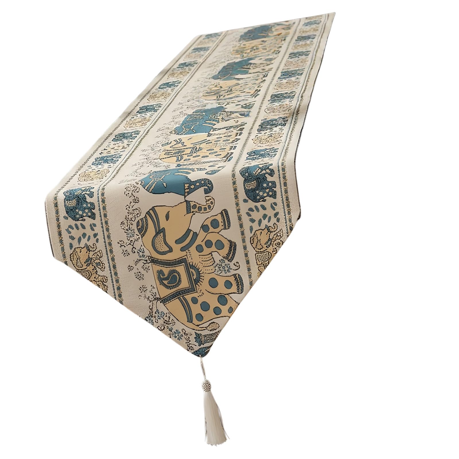Elnwnnkc Decorsative Polyester Table Runner Unique Elephant Print Washable Wear Resistant Tablecloth with Tassels for Home Decors Polyester Table Runner