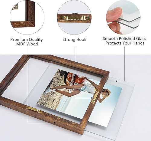 Miniatura 5 de Trwcrt Paquete de 4 portarretratos de 8 x 10 pulgadas, marcos de fotos flotantes rústicos de doble cristal, para fotos de hasta 10 x 12 pulgadas,