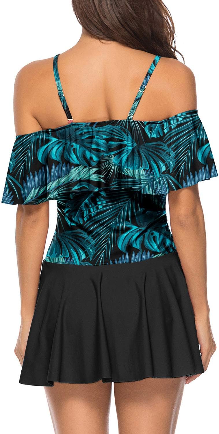 Lu's Chic Women's Ruffled Tankini Swimsuit Off Shoulder Bathing Suit Flounce Modest Swimwear Style3 Medium