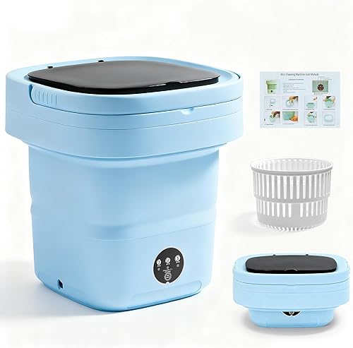 Lavadora portátil azul, mini lavadora, 16 litros mejorada con cesta giratoria, diseño plegable, ideal para apartamentos, lavadora portátil, 3 modos