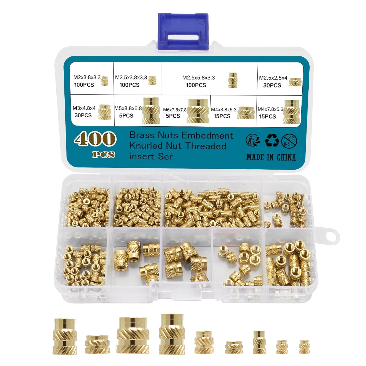 Wkmamo 400 Pieces Threaded Insert, Internal Thread Knurled Brass Thread ...