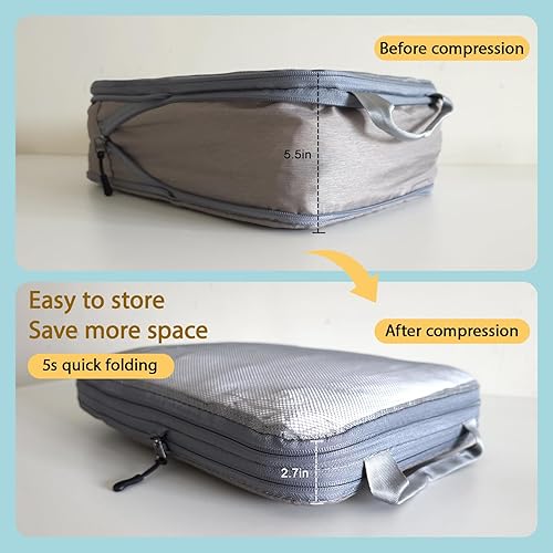 Vista 4 de Juego de 6 cubos de compresión para artículos esenciales de viaje, cubos de embalaje expandibles compresibles para maleta, bolsas de compresión