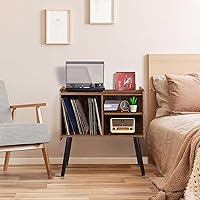 Vista 7 de Soporte para tocadiscos con almacenamiento para discos de vinilo, mesa para tocadiscos de mediados de siglo para sala de estar, dormitorio