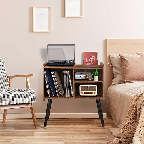 Miniatura 7 de Soporte para tocadiscos con almacenamiento de discos de vinilo, soporte para tocadiscos de mediados de siglo para sala de estar, dormitorio,