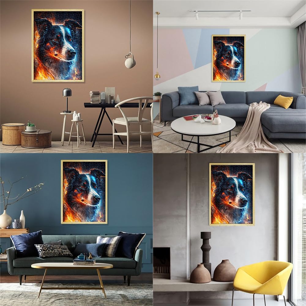 Puzzle pour Adultes 2000 pièces Border Collie Fire pour Puzzle Gifts est idéal comme Cadeau pour Toute la Famille 27,56 po x 39,37 po