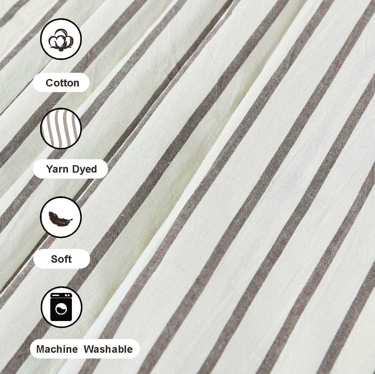 DOSLY Ides Linen Button Farmhouse Beige Shower Curtain, Bowknot, Linen and Cotton Woven Fabric, Pleated Brown Stripe, Country Style, 72x72 in
