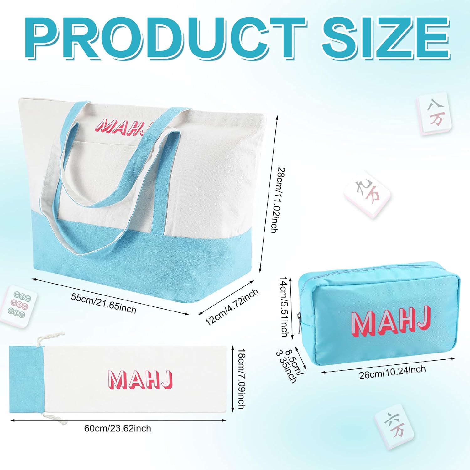 Ceenna American Mahjong Tile Set, 166 Tiles, 4 All-in-one Rack/Pushers, Complete Western Mahjong Set with Carrying Bag(Blue,Elegant)