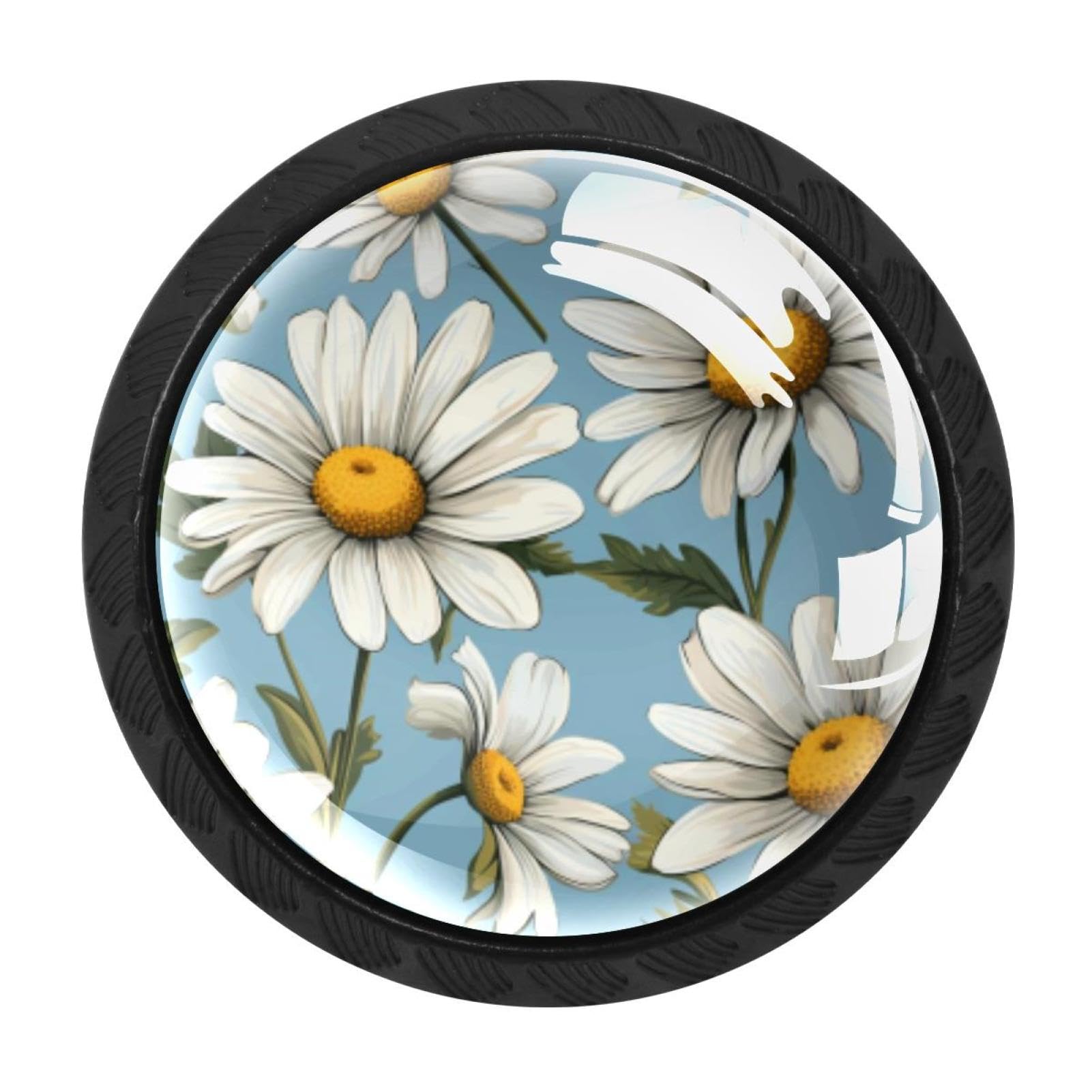CHENZZZZ 4 Pack Round Cabinet Knobs for Kitchen Bathroom Closet Dresser Cabinets, Daisy