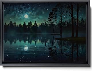 Moonlight Canvas Print, Night Sky Painting, Enchanting Celestial Moon Art Print, Full Moon Painting, Moody Vintage Art, Dark Academia Prints, Canvas Print, Arts
