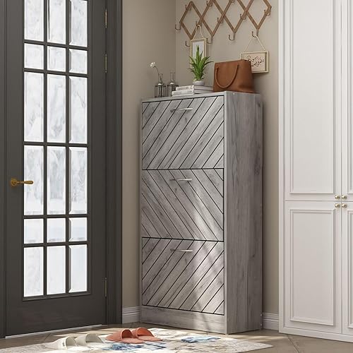 FAMAPY Moderno zapatero con 3 cajones abatibles, gabinete de almacenamiento independiente de zapatos, diseño inclinado, organizador de