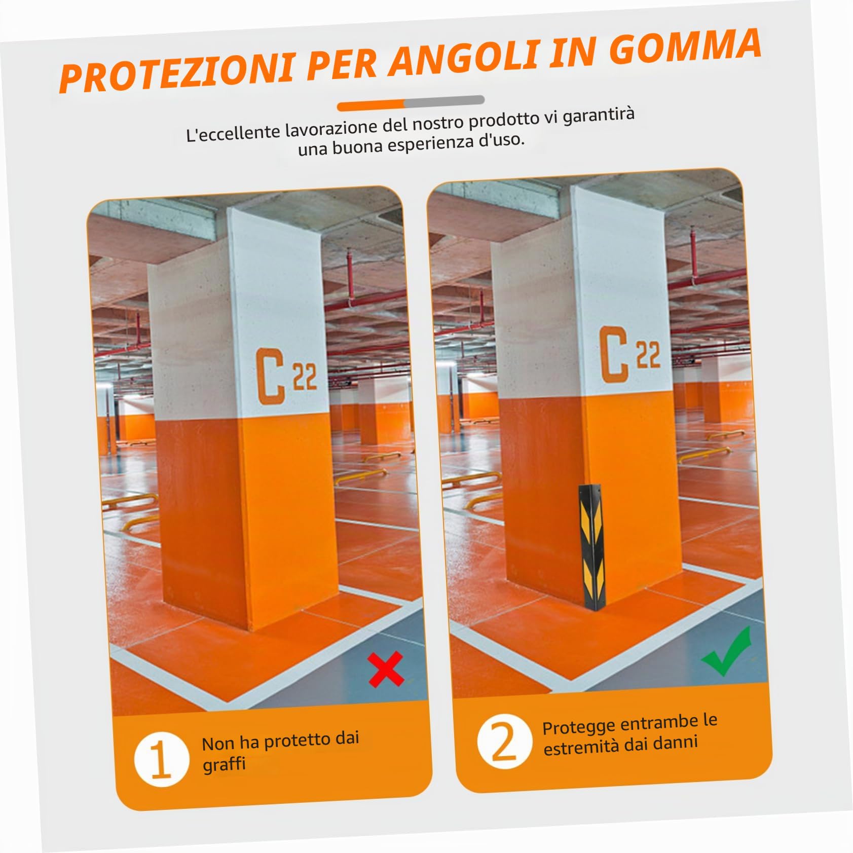 Ciieeo Protezioni Angolari in Gomma Riflettente per Garage 2 Pezzi 60cm Paraspigoli per Pareti Protezione Bordi Auto Parcheggio Interno Sicurezza Veicoli