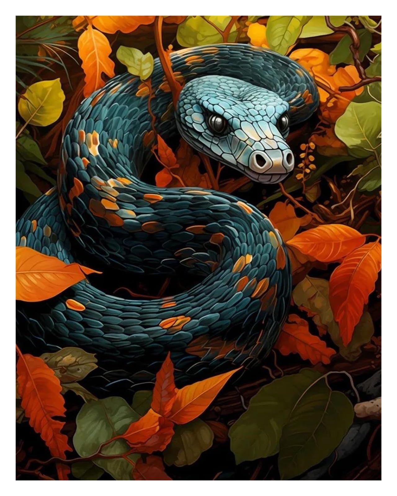 Toile serpent et fleur sans cadre tableau déco nature au graphisme épuré pour mur contemporain