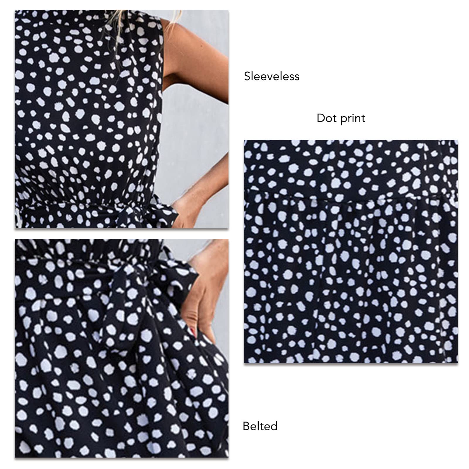 Abito con Stampa a Pois, Colletto in Basamento Senza Maniche con Cintura Abito Estivo Lungo da Donna Alta Abito Estivo Elegante Abito Lungo Collo Alto con Cintura per Feste,