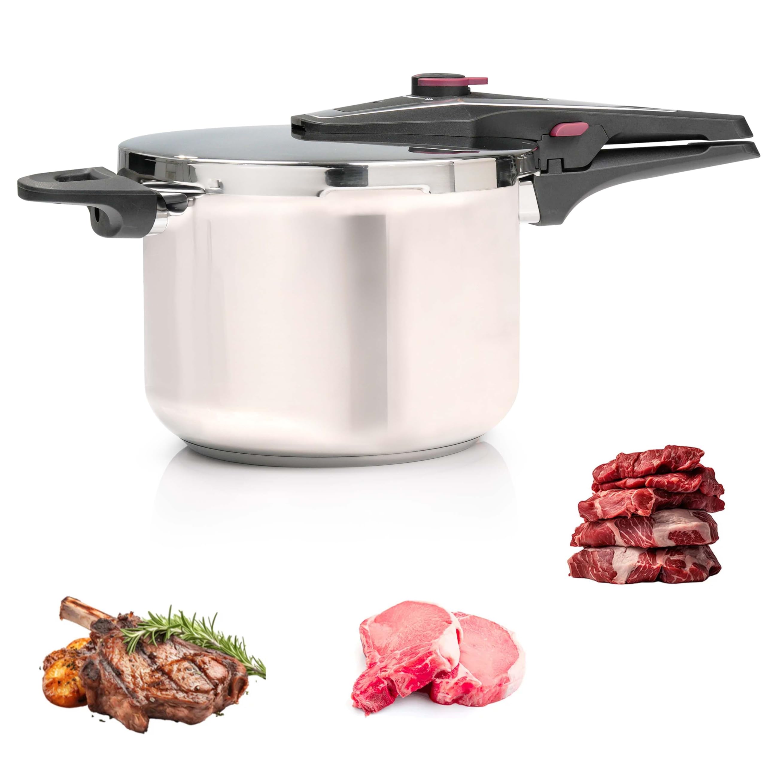 Crystals 4L/6L Stainless Steel Pressure Cooker – Large Induction Hob Compatible Cooker with Dual Handles for Fast Cooking at Home or in Catering Kitchens (6L Pressure Cooker)