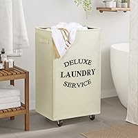 Vista 2 de WOWLIVE Cesta grande de lavandería con ruedas de 90 l plegable, cesta alta de lavandería con asa plegable, cesta rectangular para ropa sucia